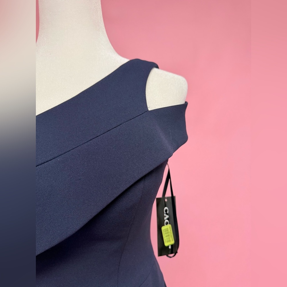 🌹Elegant Navy Cachet Roland Mouret One-Shoulder Dress - Picture 3 of 8